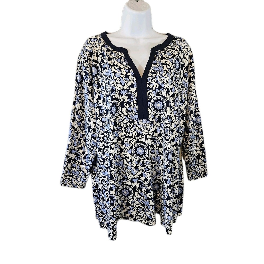 St Johns Bay Tunic Top Womens 3X Floral Boho Pullover Modal Top Plus Size NWT